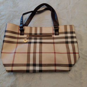 Mode Becky Earthtone Plaid Satchel Tote Bag
